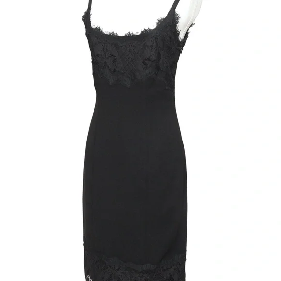 DIANE VON FURSTENBERG Black Dress Lace Spaghetti Strap Knee Length Sz 4 - Picture 5 of 7